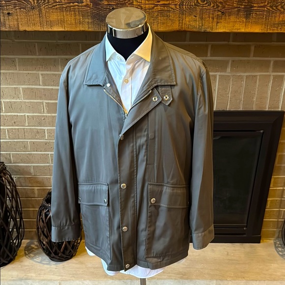 Brunello Cucinelli mens 46 green zip up button snap cotton blend light jacket - Picture 2 of 12